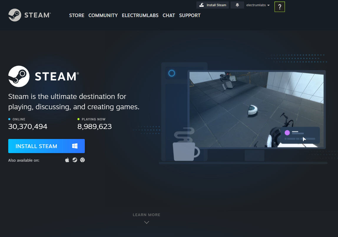 The Steam download page